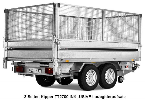 3 Seiten Kipper 2700 kg ALU Tandem inkl. Laubgitteraufsatz TT2700 325x180x35cm