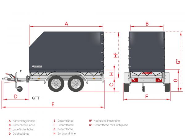 Planenanhänger ALU 2000 kg Tandem GTT2000. 301x151x180cm – Bild 6