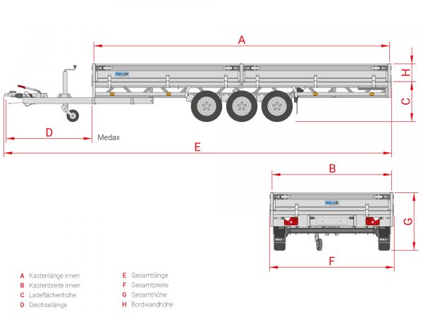 Pritschenanhänger ALU 3500 kg gebremst Tridem MEDAX-3 3500. 405x203x30cm – Bild 9