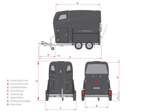 Pferdeanhänger 2000 kg PTH2000 Privaro Schwarz 331x166x236cm – Bild 5