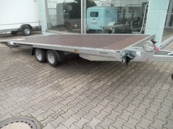 Autotransportanhänger 2700 kg Stahl kippbar Holzboden 452x200cm – Bild 3
