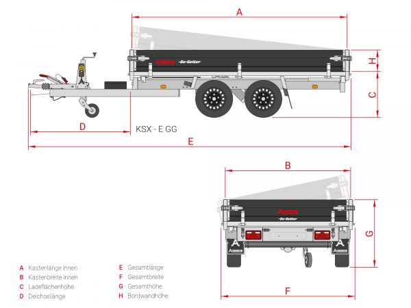 3 Seiten Kipper 3000 kg ALU Tandem mit Elektropumpe KSX3000. 305x178x30cm Go-Getter – Bild 9