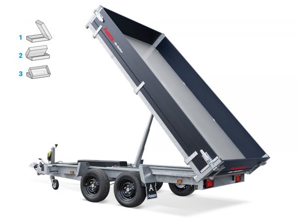 3 Seiten Kipper 3000 kg ALU Tandem mit Elektropumpe KSX3000. 305x178x30cm Go-Getter – Bild 2