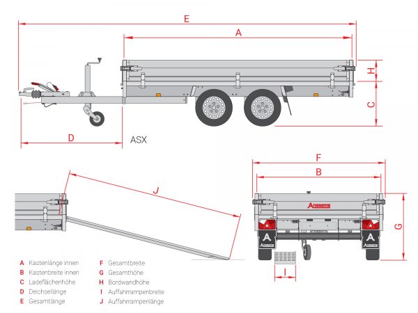 Hochlader Anhänger ALU 2500 kg  ASX 2500. 325x178x30cm – Bild 7