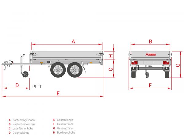 Pritschenanhänger ALU 2000 kg gebremst Tandem PLT-2 2000. 251x150x30cm Pro – Bild 5